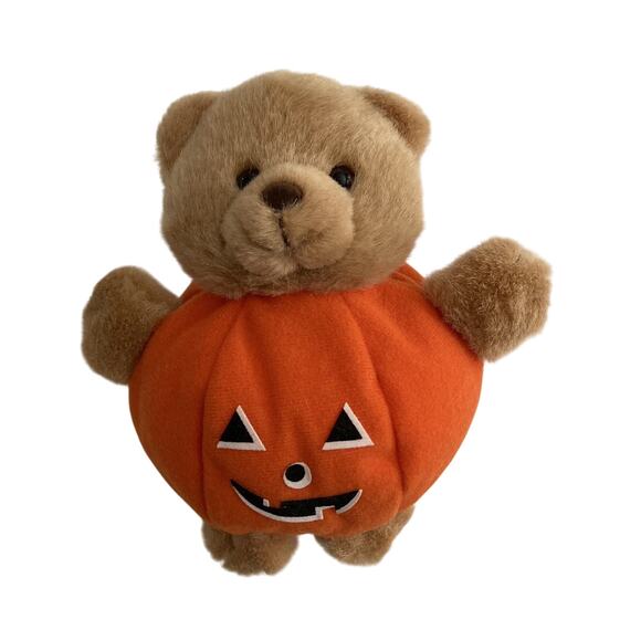 Russ Plush Stuffed Animal Halloween Jack O Lantern Bear Treats 6 Inches Tall - Picture 2 of 9